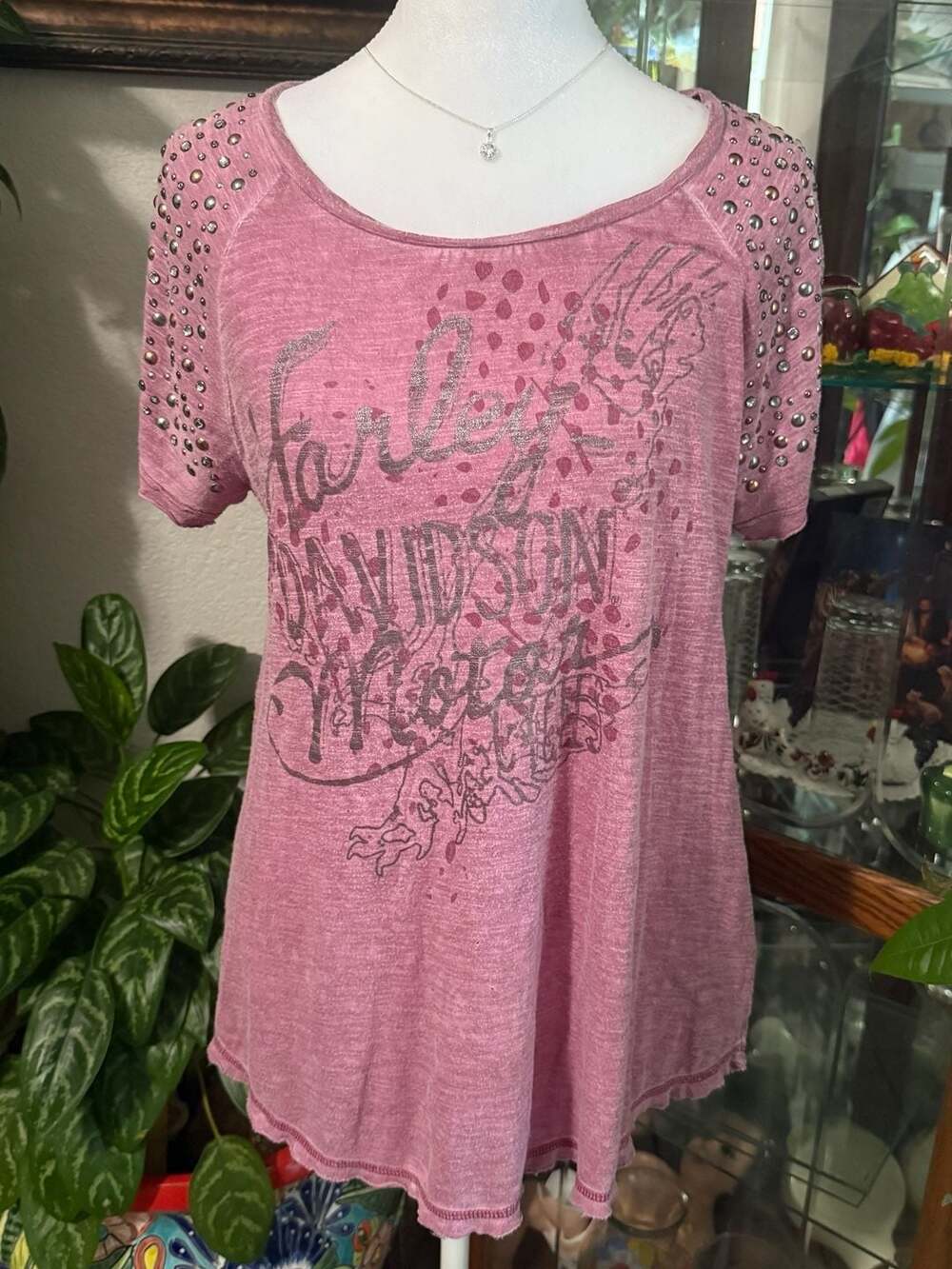 Harley-Davidson Women's Pink Studded Short Sleeve T-Shirt